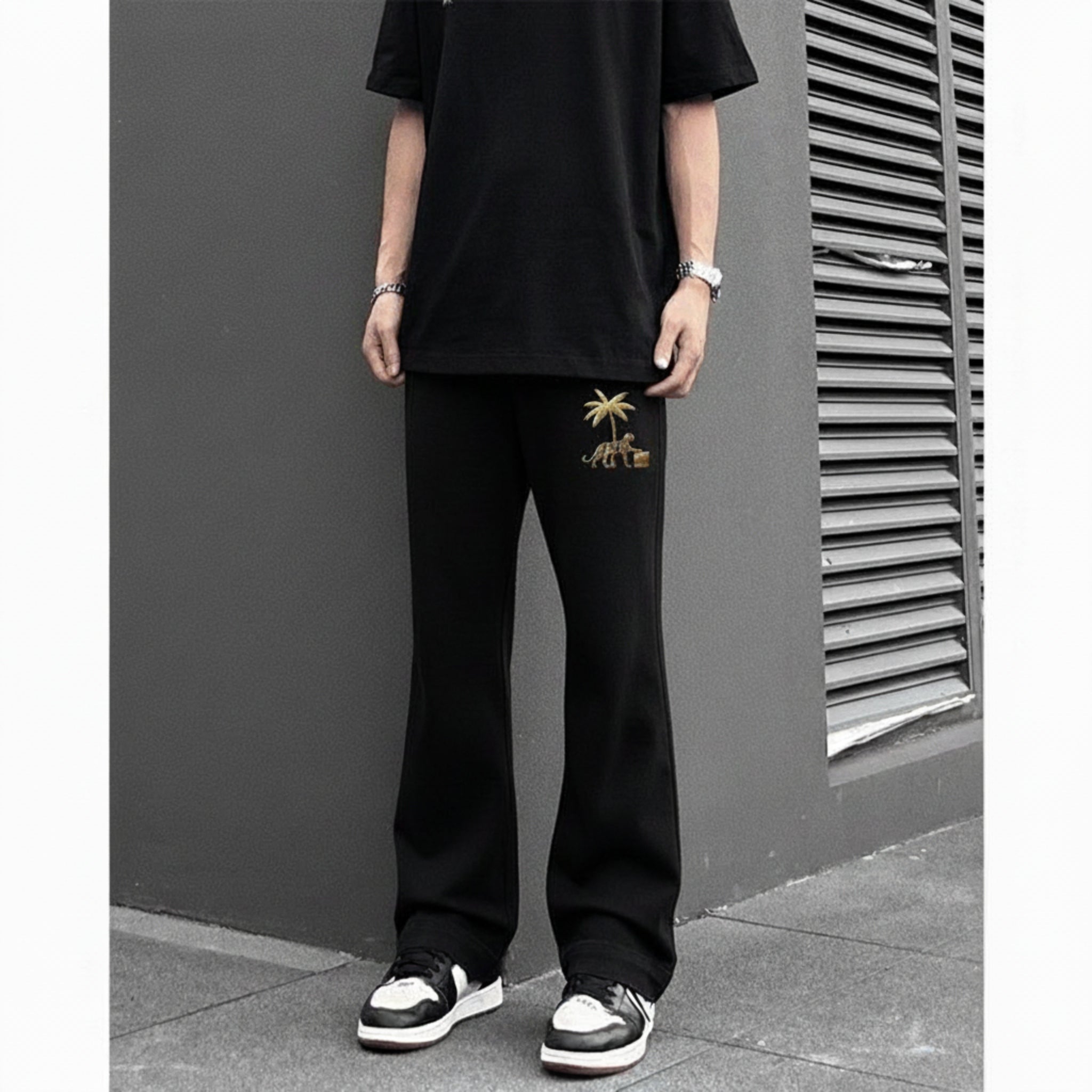 Palm Tree Embroidered Relaxed-Fit Trouser