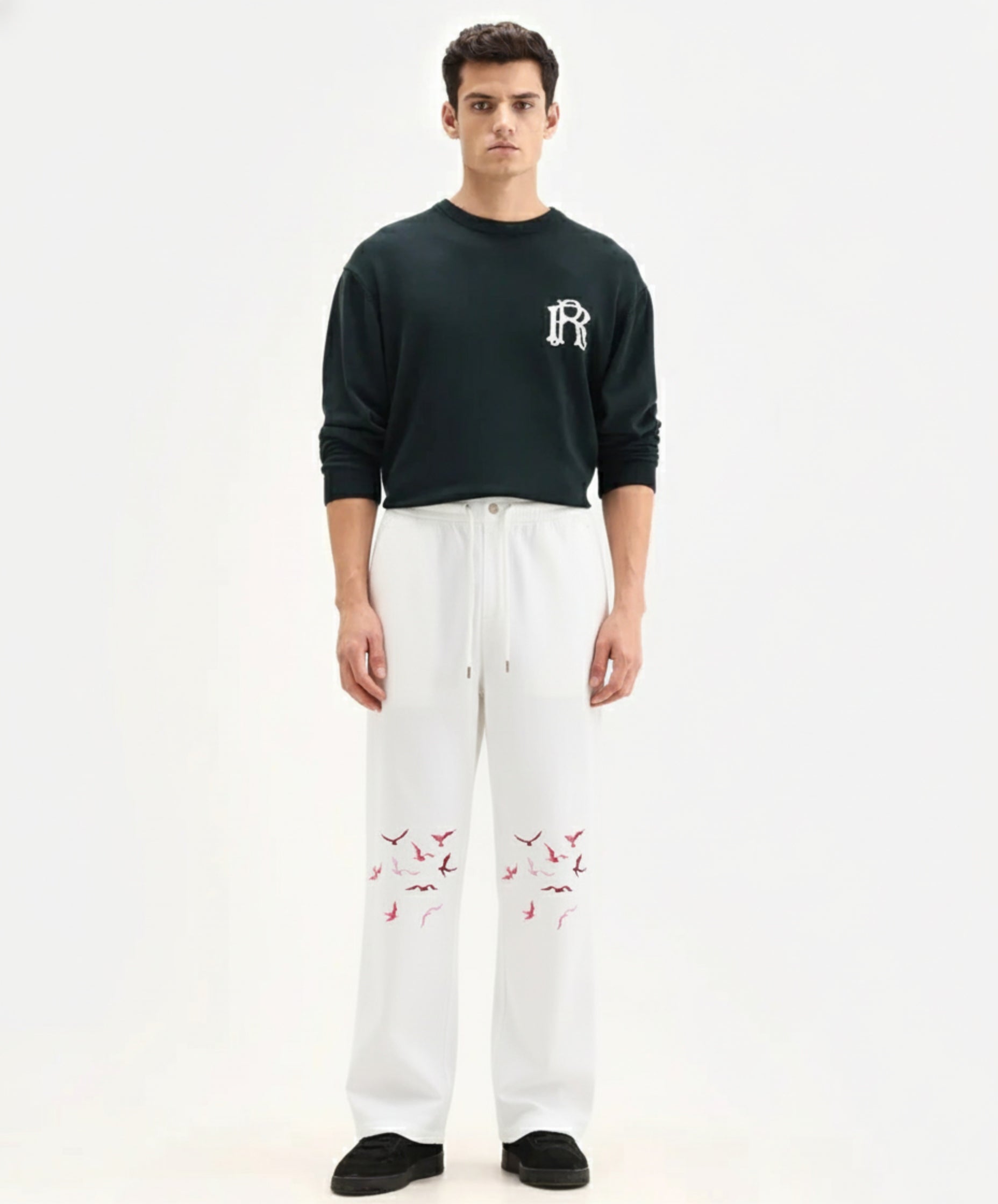 Flying Birds Embroidered Relaxed-Fit Trousers
