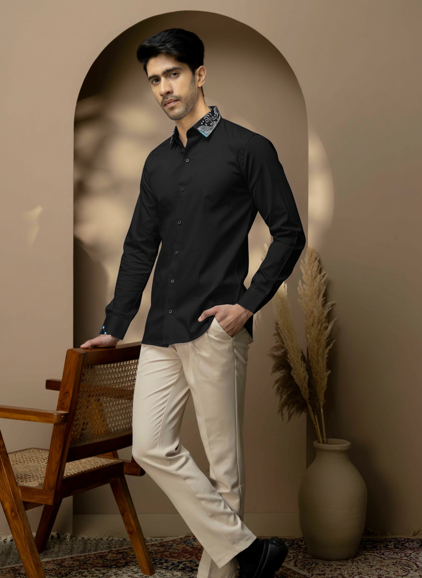 Celestial Crest Embroidered Collar Shirt