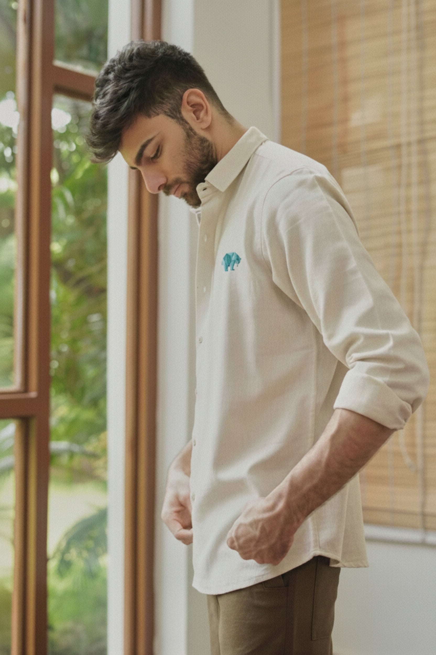 Men's Geometric Bear Embroidered Shirt