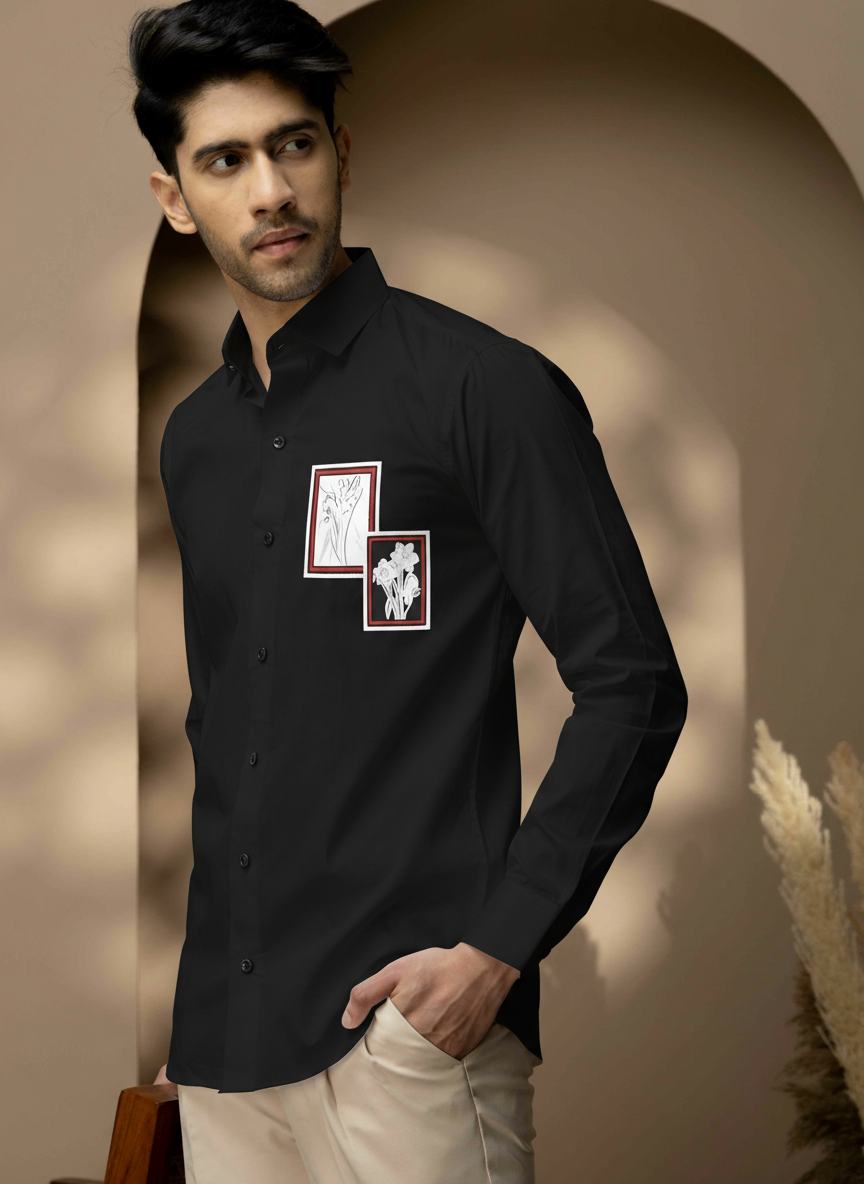 Floral Frame Embroidered Patch Shirt