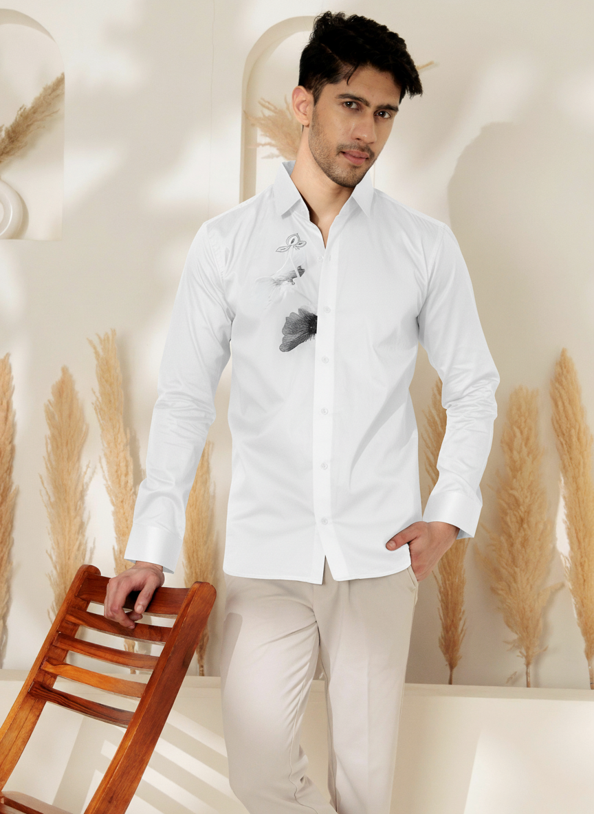 Elegant Men's Shirt with Artistic Floral Embroidery