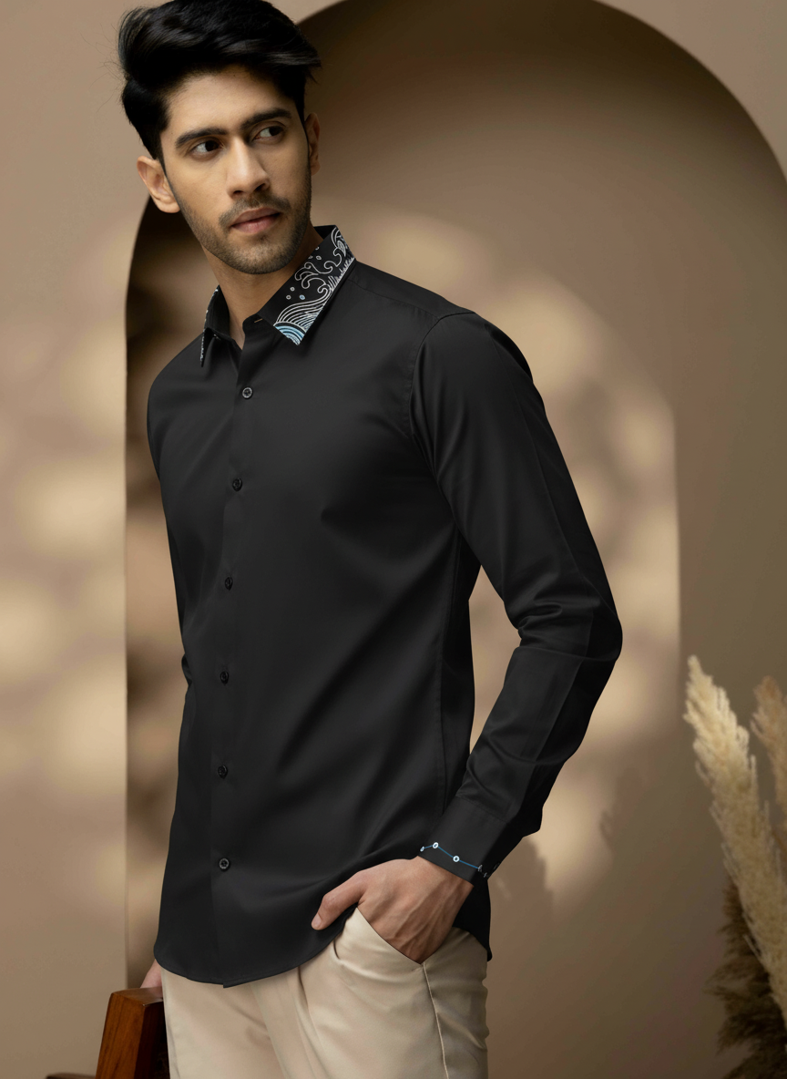 Celestial Crest Embroidered Collar Shirt