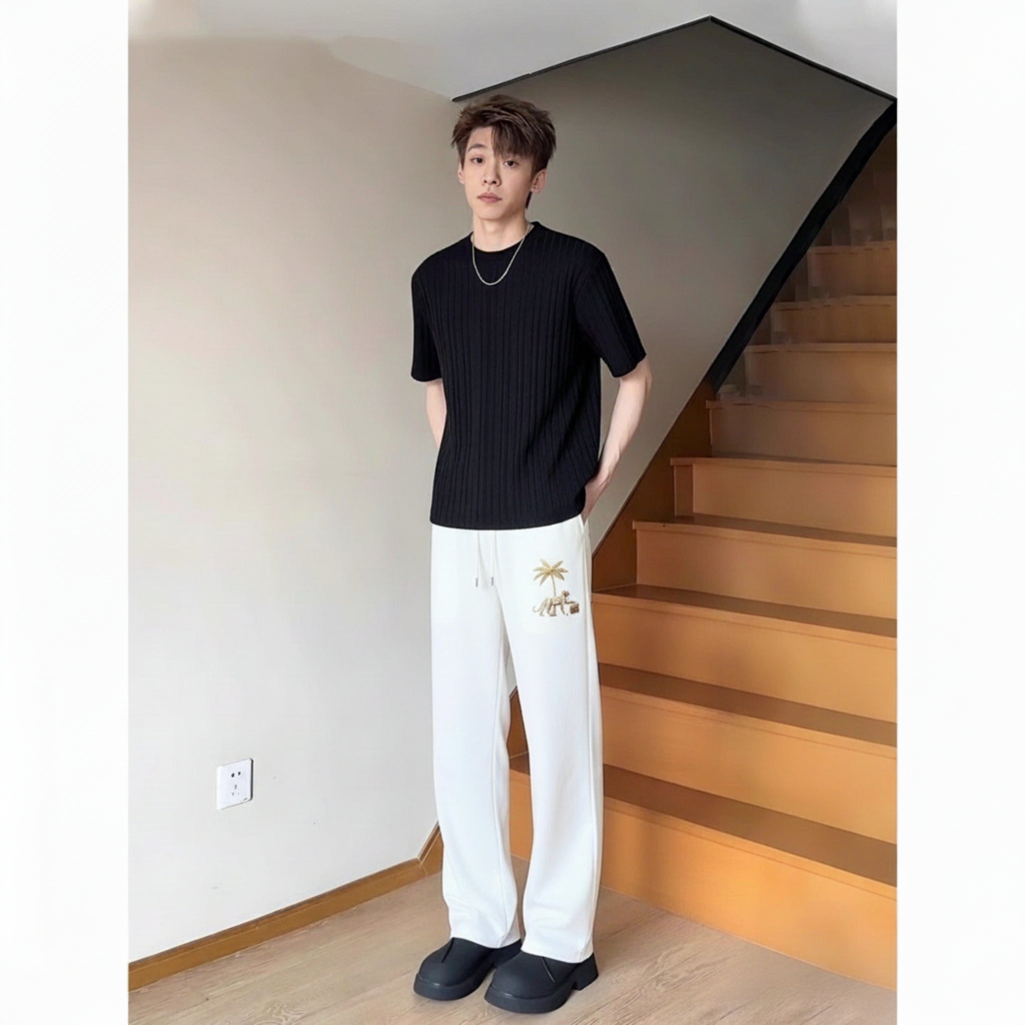 Palm Tree Embroidered Relaxed-Fit Trouser