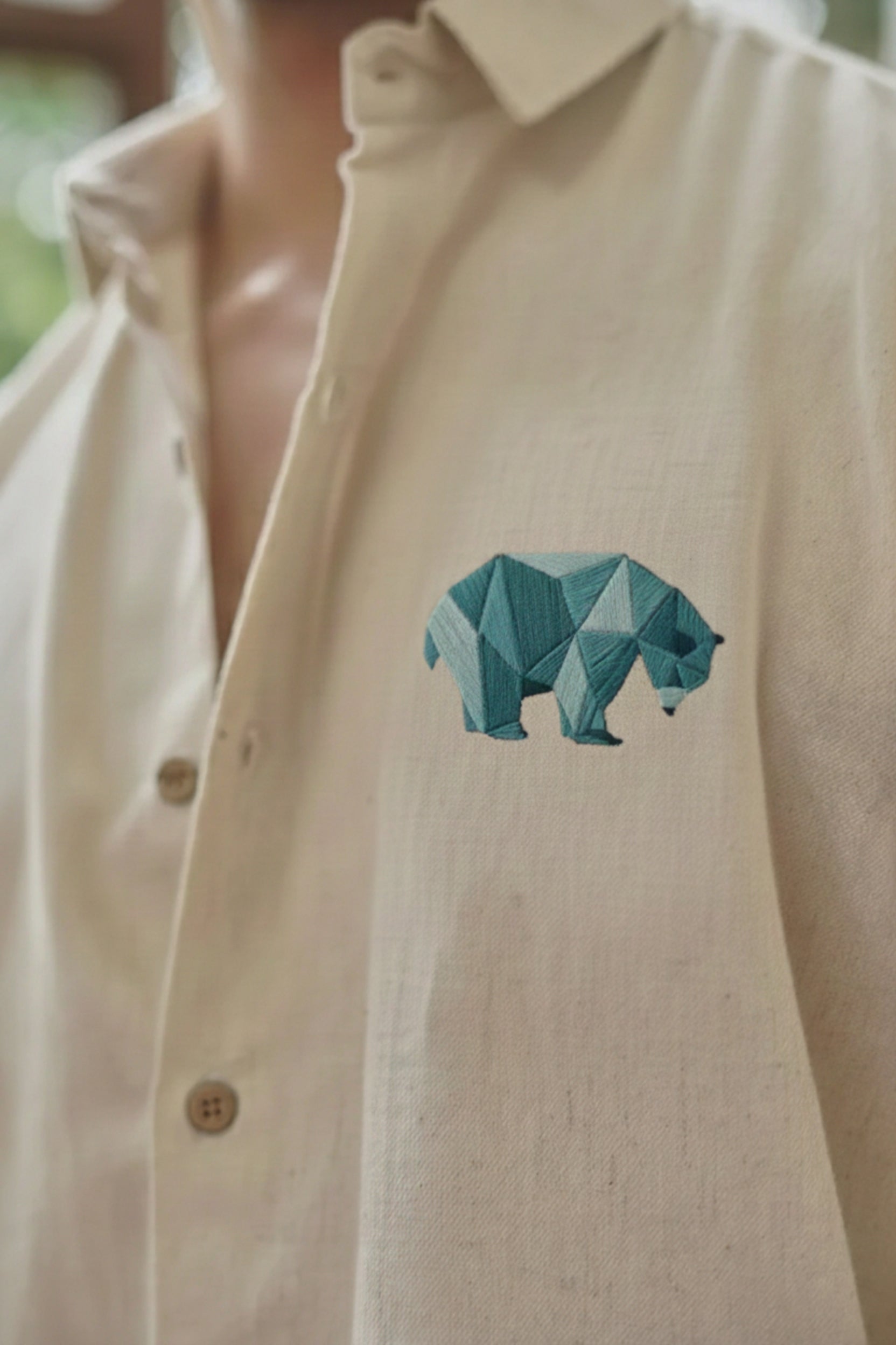 Men's Geometric Bear Embroidered Shirt