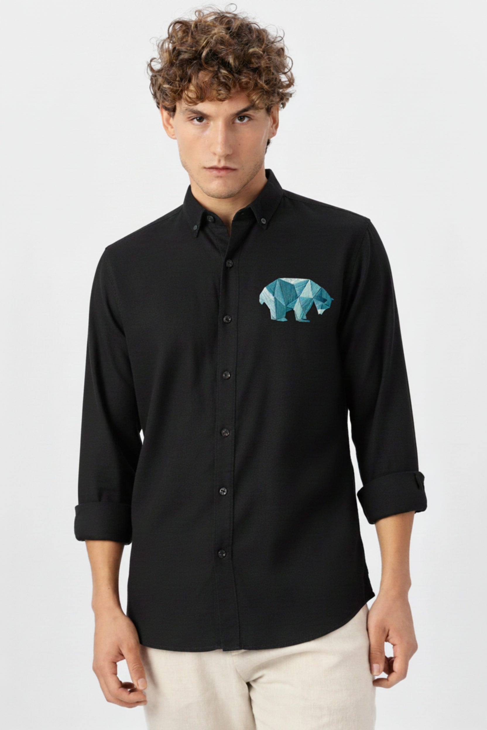Men's Geometric Bear Embroidered Shirt