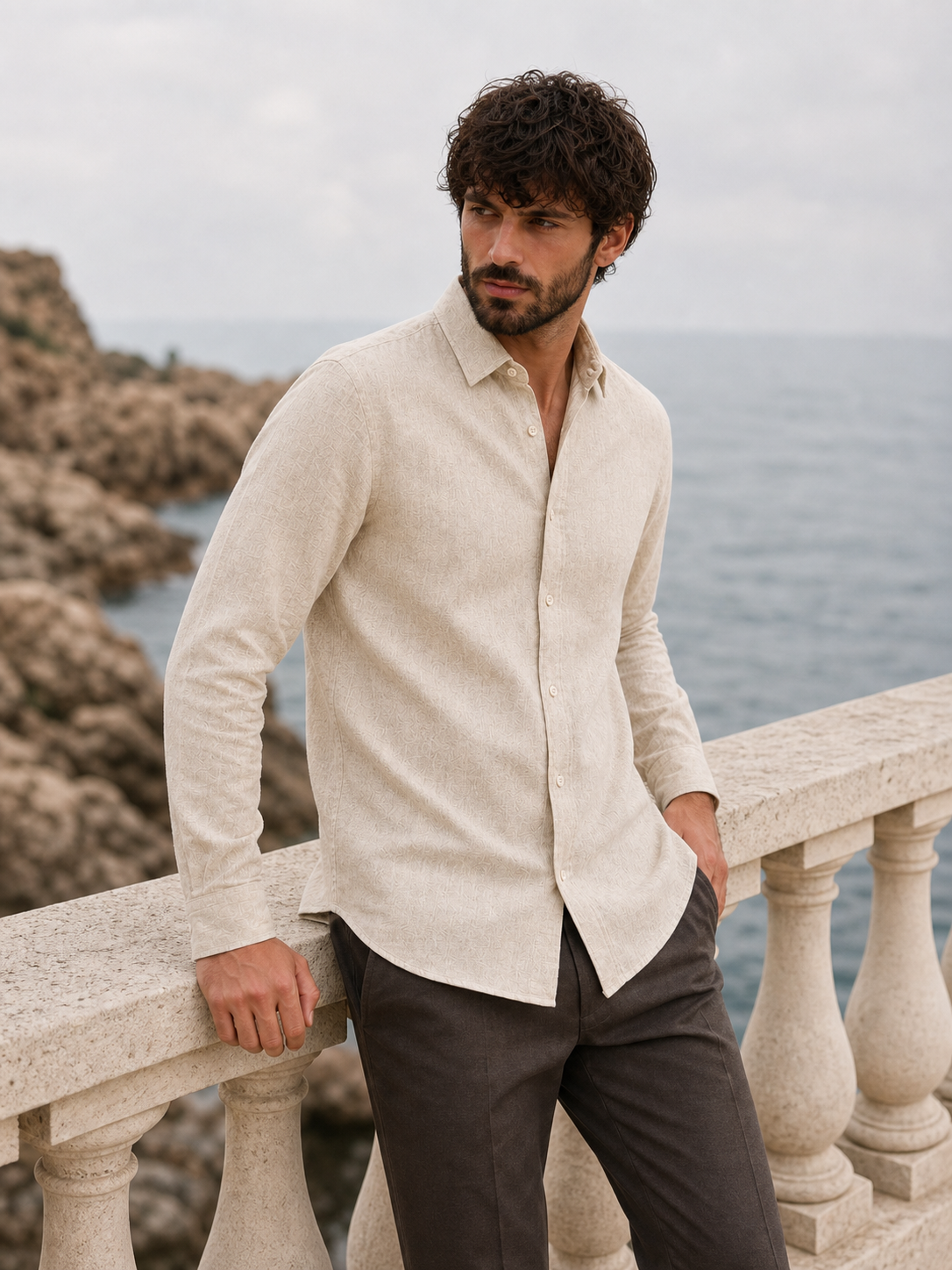 Men's Off White Cream LYOLEN™ Linen Shirt