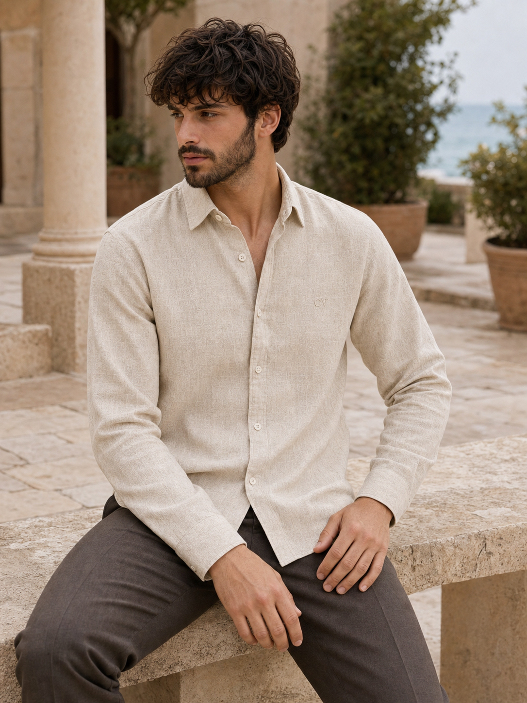 Men's Off White Cream LYOLEN™ Linen Shirt
