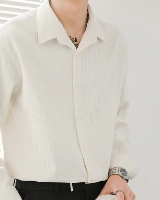 Porcelain White Zhou Textured Grid Buttoned Shirt