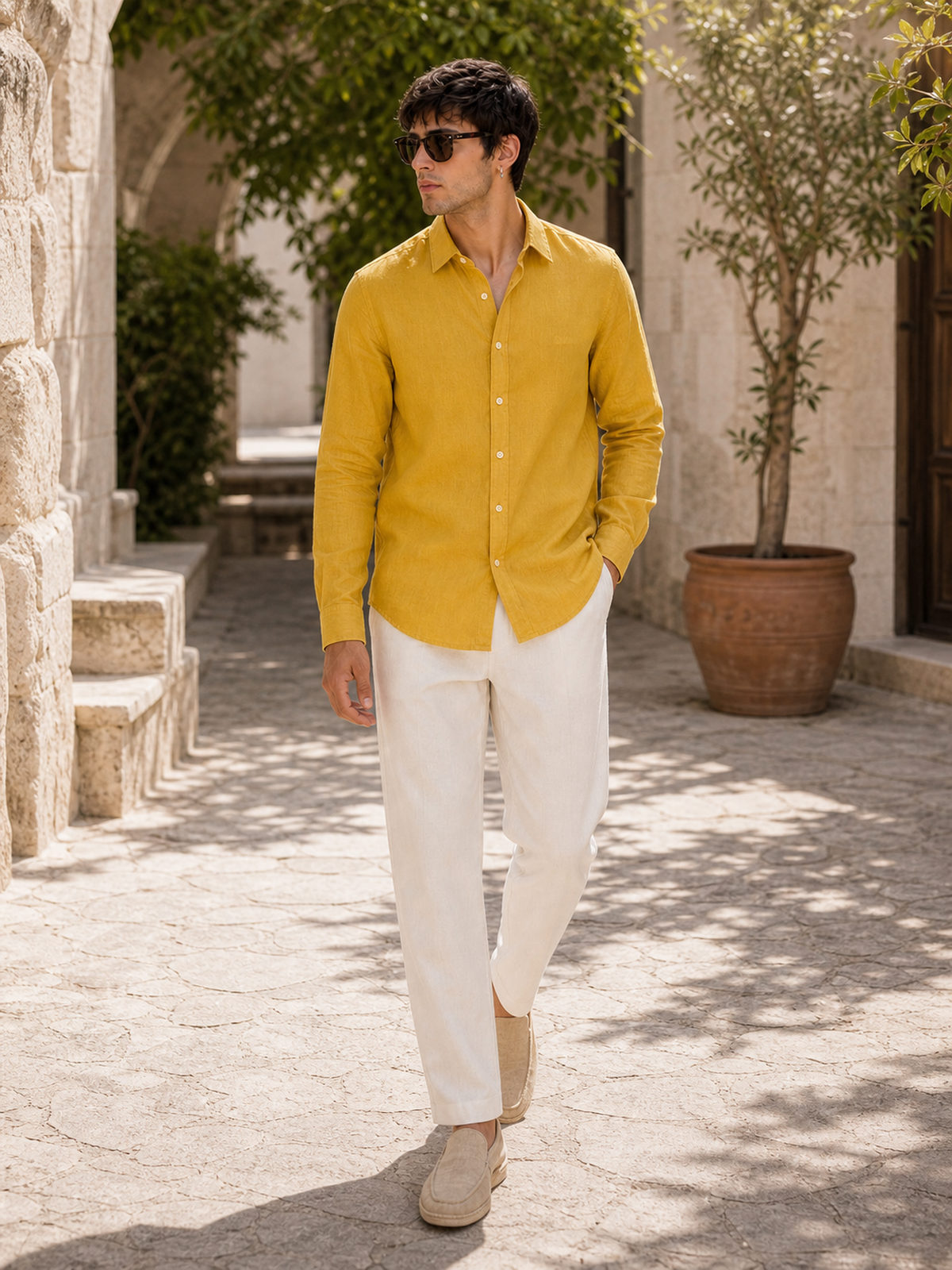 Mustard Yellow LYOLEN™ Linen Shirt | Unisex Premium Linen-Lyocell Blend | Classy Vouge