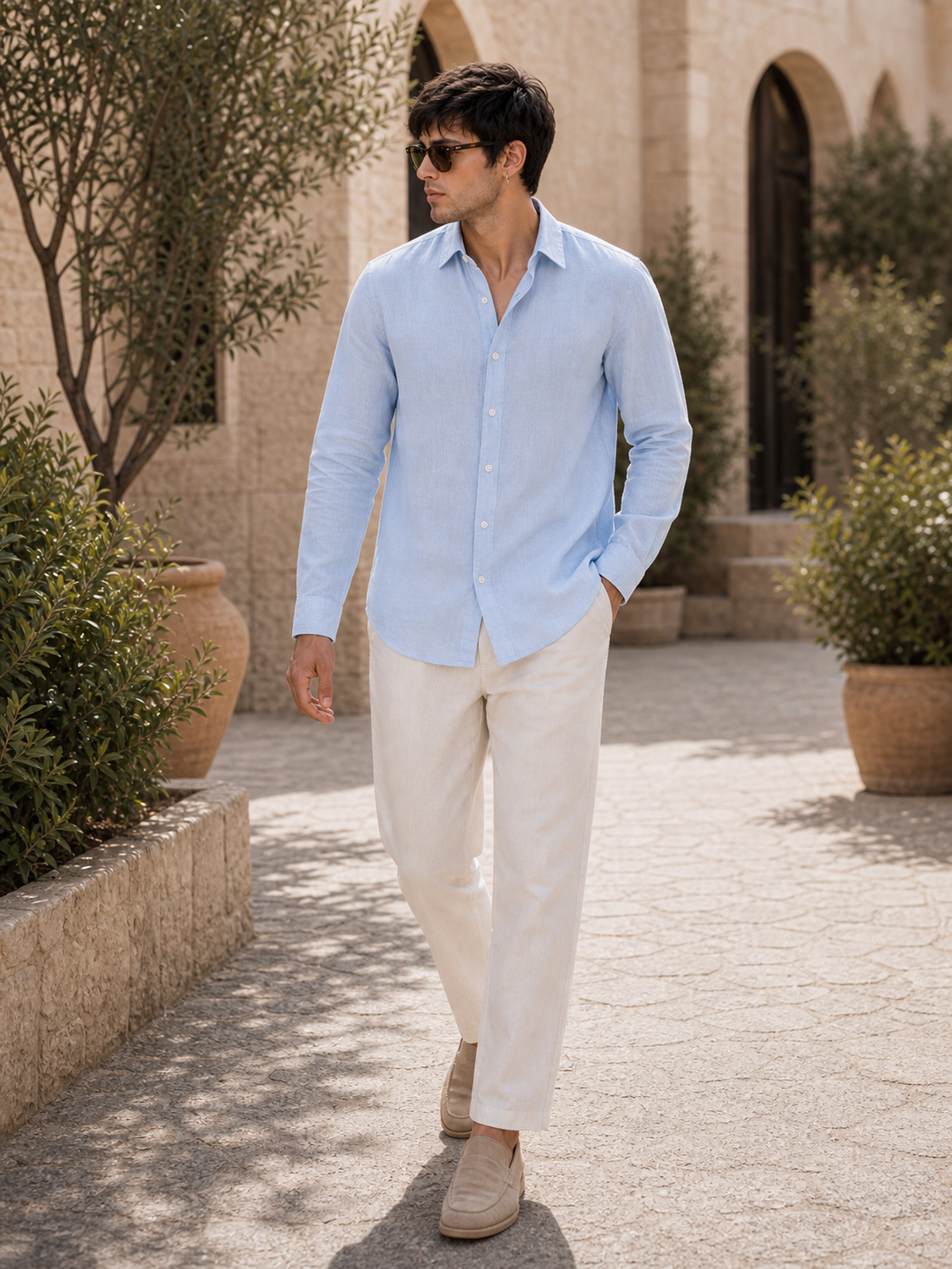 Powder Blue LYOLEN™ Linen Shirt | Unisex Premium Linen-Lyocell Blend | Classy Vouge