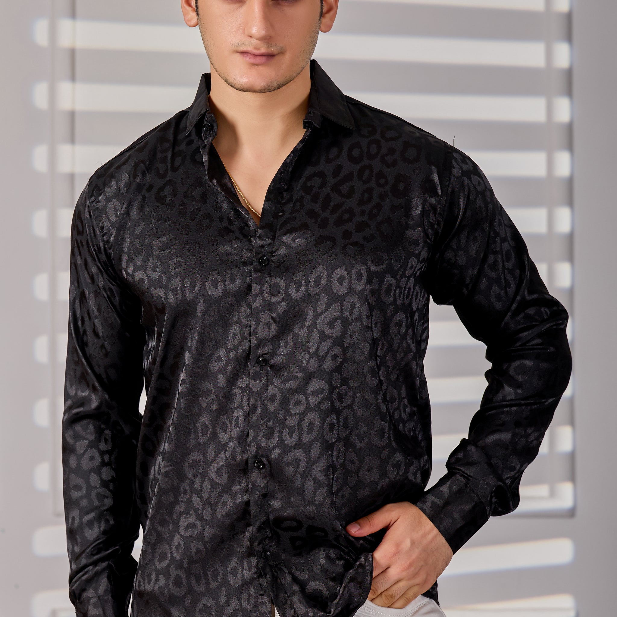 Elegant Leopard Texture Satin Shirt