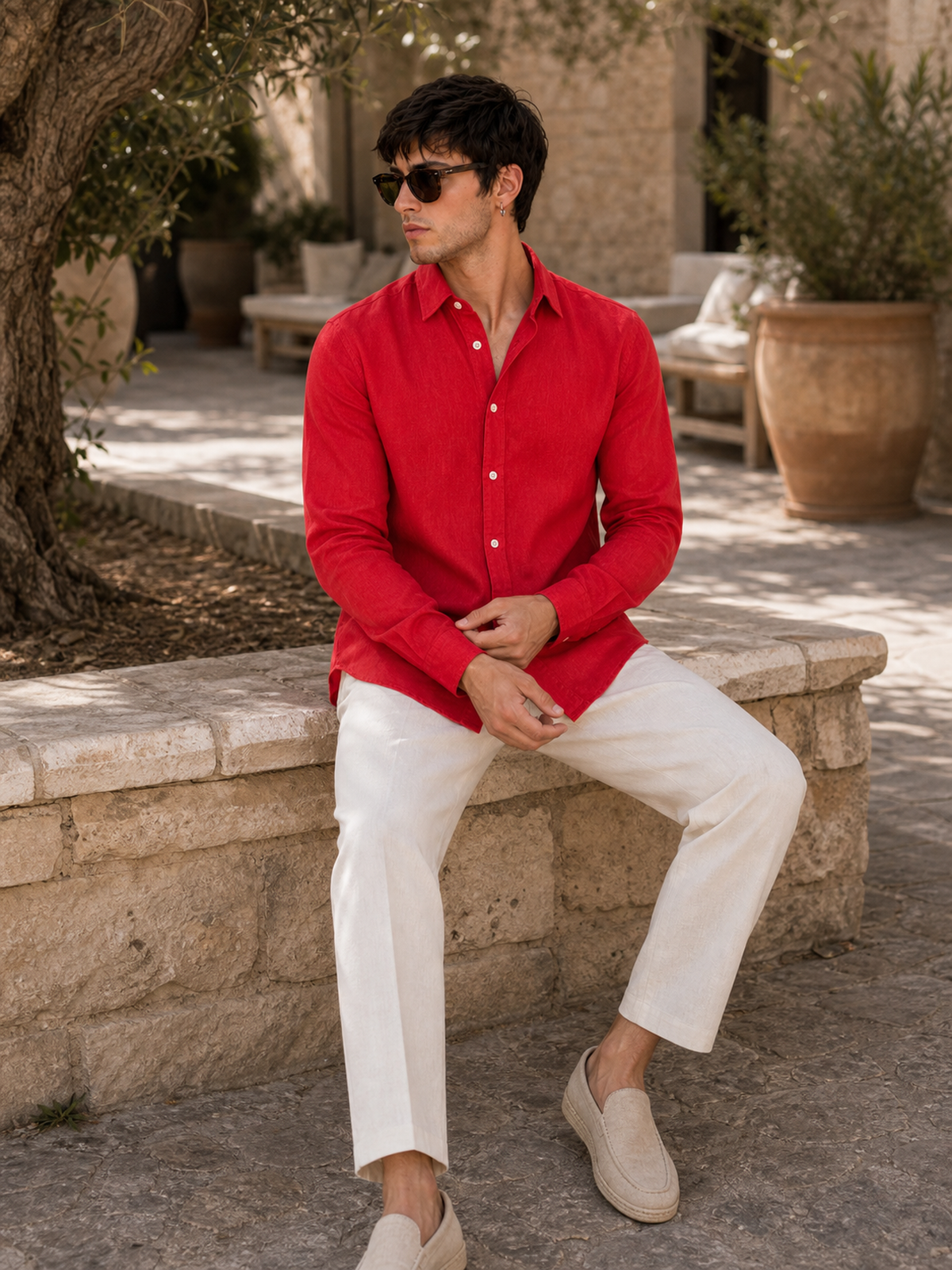 Red LYOLEN™ Linen Shirt | Unisex Premium Linen-Lyocell Blend | Classy Vouge