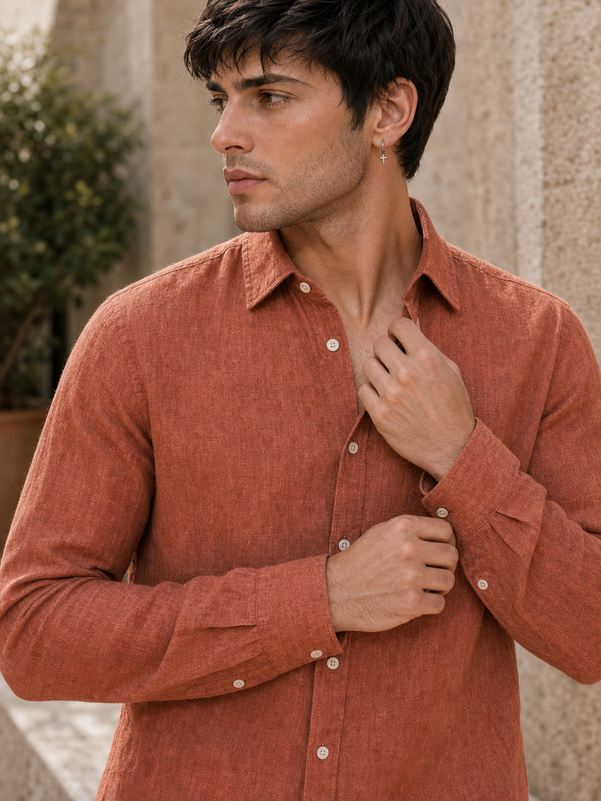 Rust Terracotta LYOLEN™ Linen Shirt | Unisex Premium Linen-Lyocell Blend | Classy Vouge