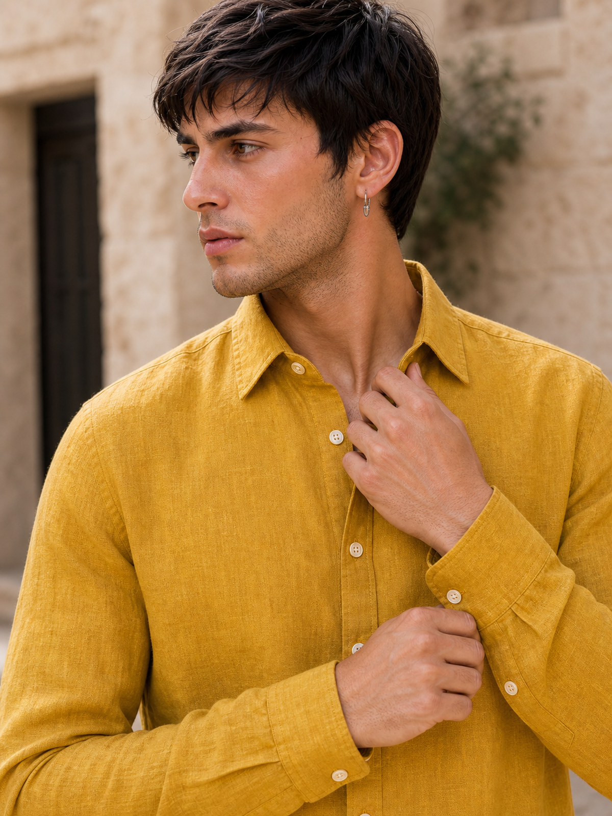 Mustard Yellow LYOLEN™ Linen Shirt | Unisex Premium Linen-Lyocell Blend | Classy Vouge