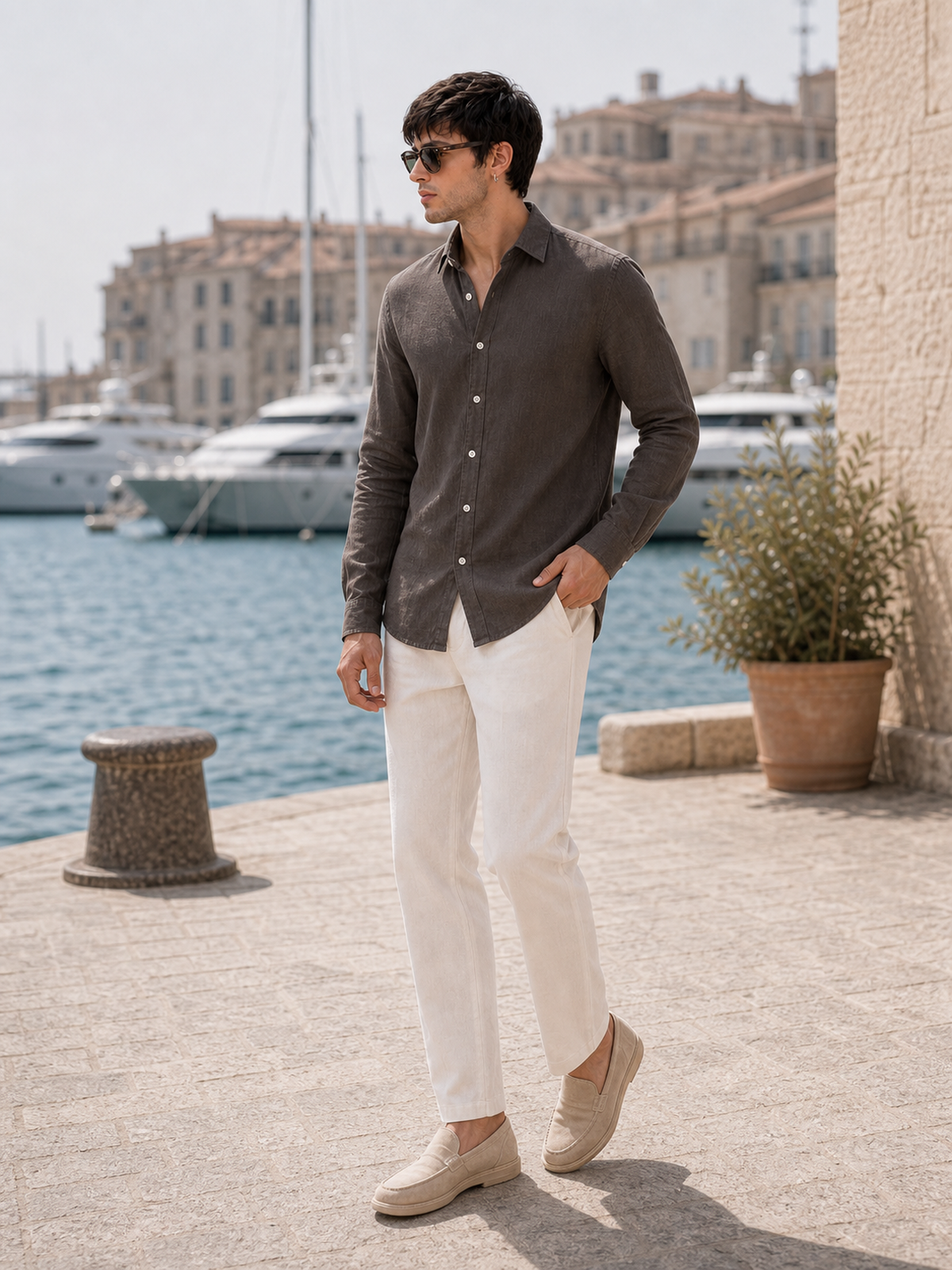 Coffee Brown LYOLEN™ Linen Shirt | Unisex Premium Linen-Lyocell Blend | Classy Vouge