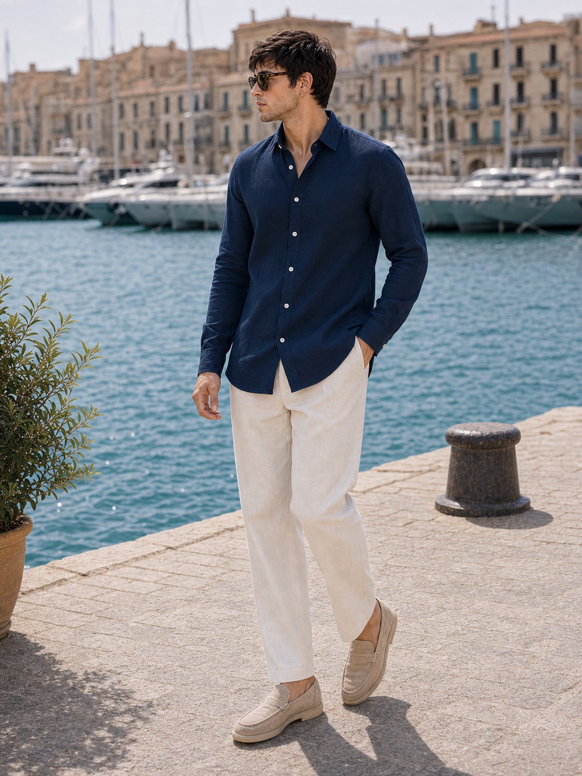 Navy Blue LYOLEN™ Linen Shirt | Unisex Premium Linen-Lyocell Blend | Classy Vouge
