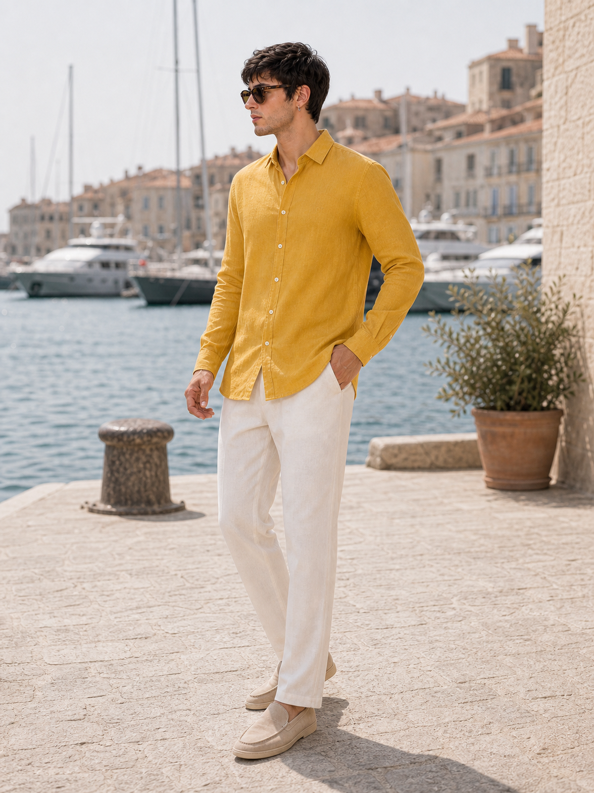Mustard Yellow LYOLEN™ Linen Shirt | Unisex Premium Linen-Lyocell Blend | Classy Vouge