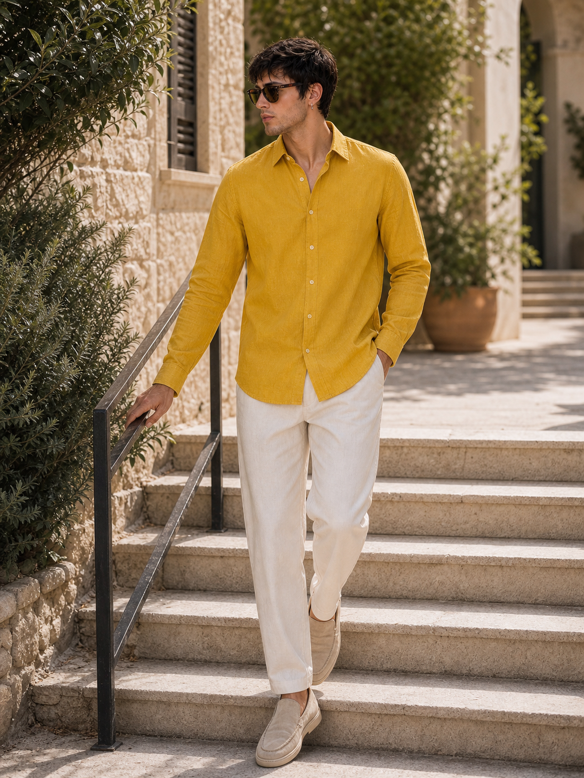 Mustard Yellow LYOLEN™ Linen Shirt | Unisex Premium Linen-Lyocell Blend | Classy Vouge