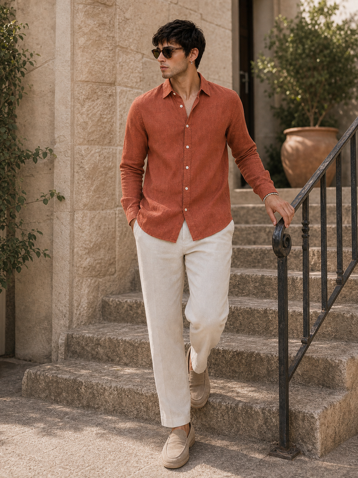 Rust Terracotta LYOLEN™ Linen Shirt | Unisex Premium Linen-Lyocell Blend | Classy Vouge