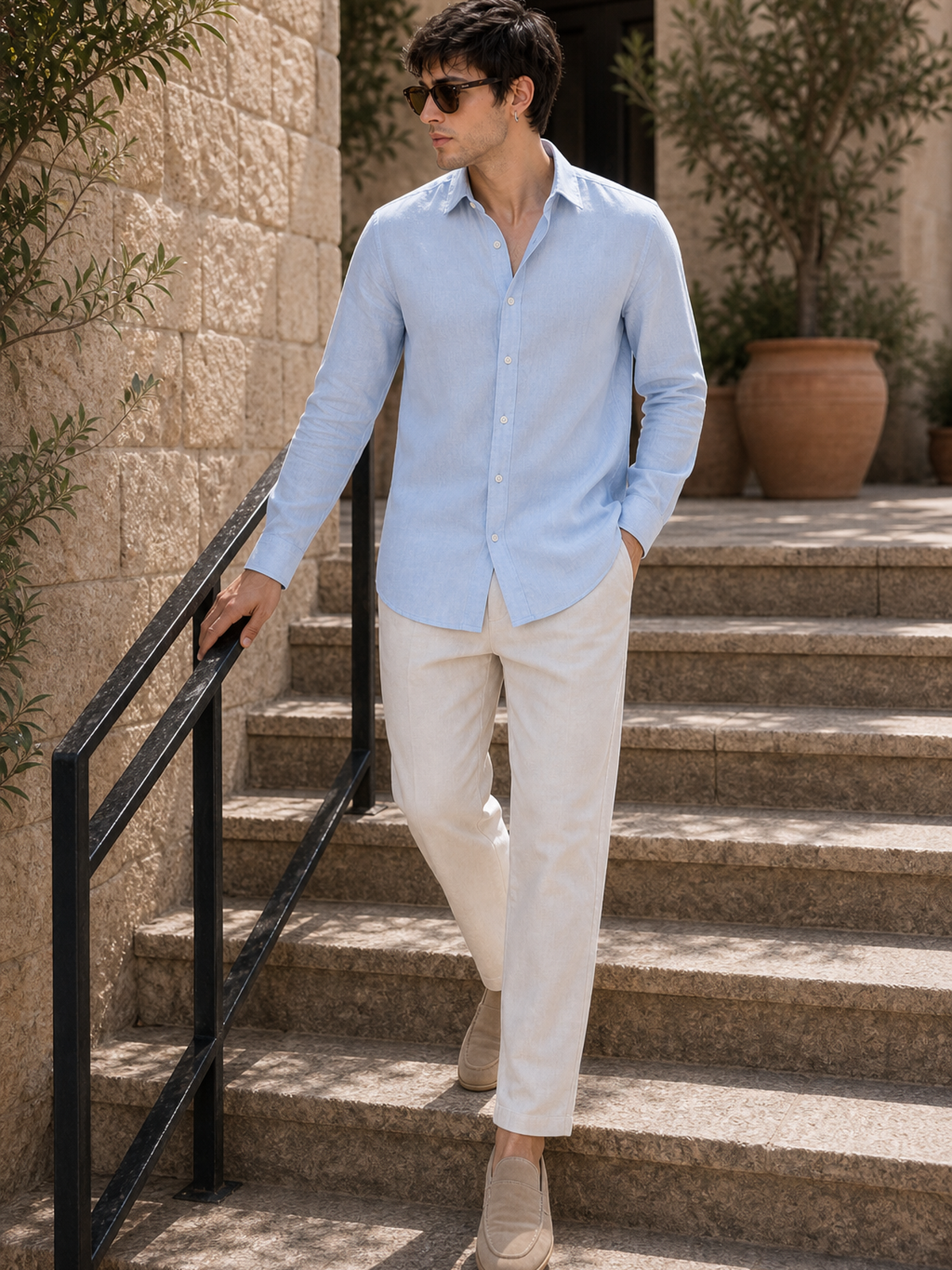 Powder Blue LYOLEN™ Linen Shirt | Unisex Premium Linen-Lyocell Blend | Classy Vouge