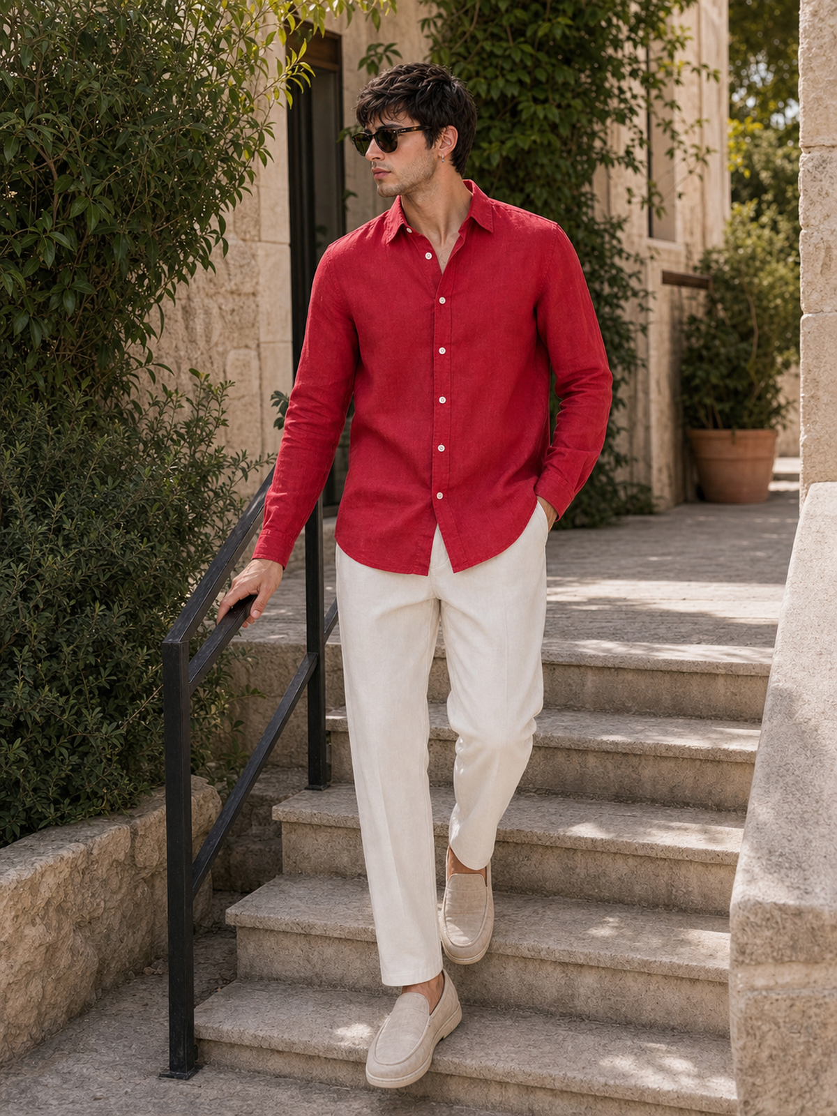 Red LYOLEN™ Linen Shirt | Unisex Premium Linen-Lyocell Blend | Classy Vouge