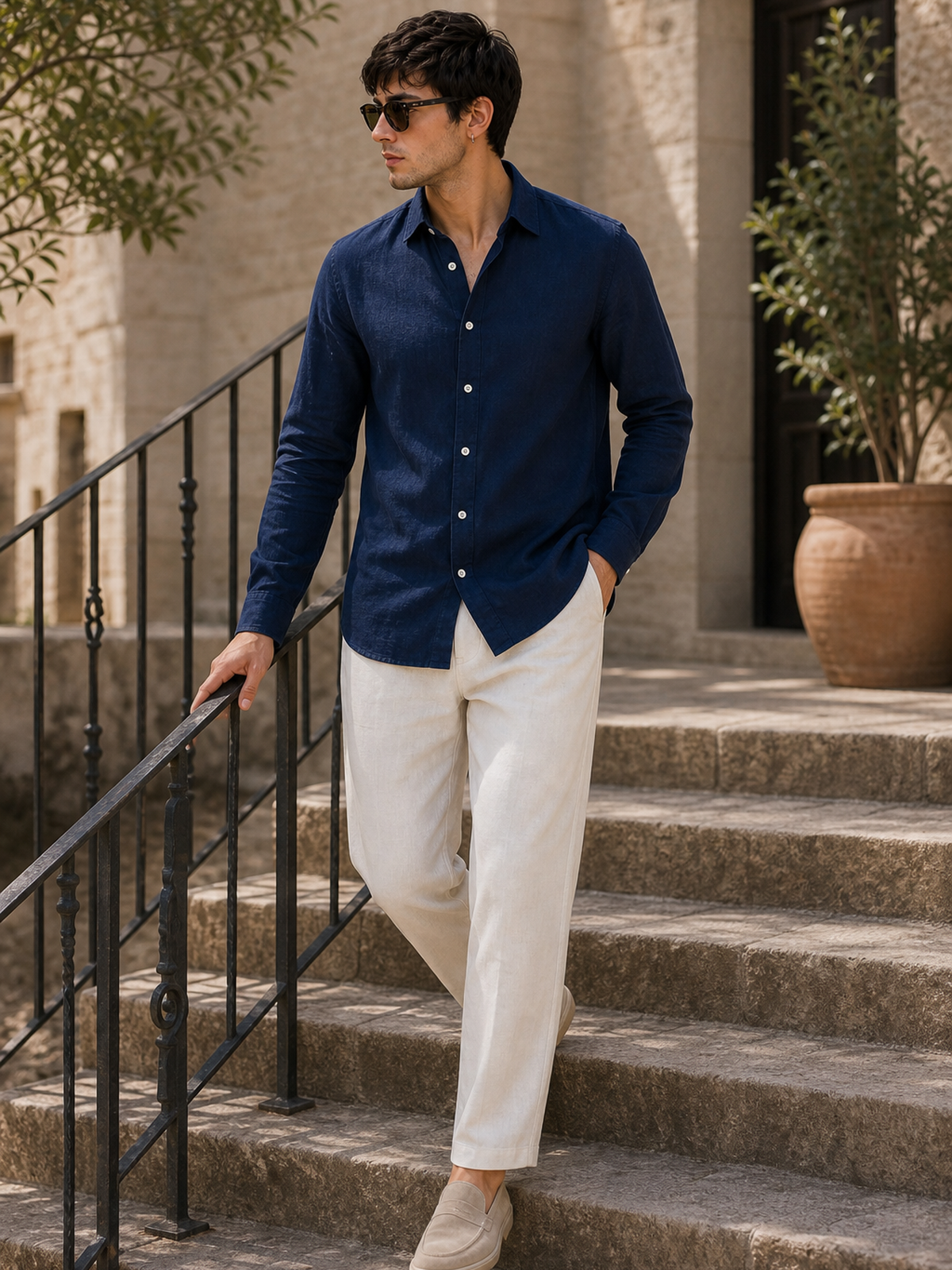Navy Blue LYOLEN™ Linen Shirt | Unisex Premium Linen-Lyocell Blend | Classy Vouge