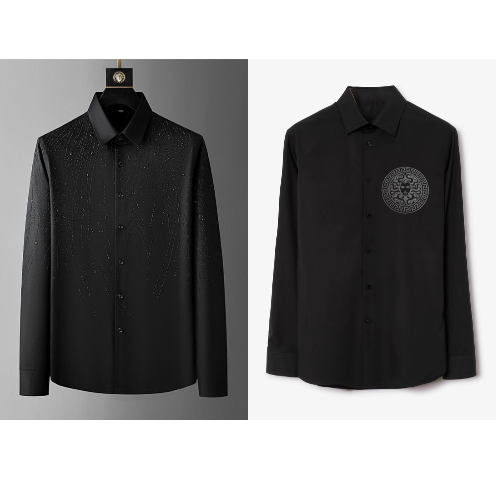 Men’s Luxury Dragon Embroidery & Medusa Motif Black Shirt Combo(Pack of 2)