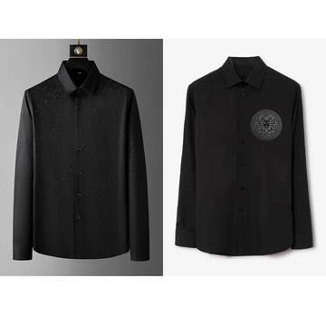 Men’s Luxury Dragon Embroidery & Medusa Motif Black Shirt Combo(Pack of 2)