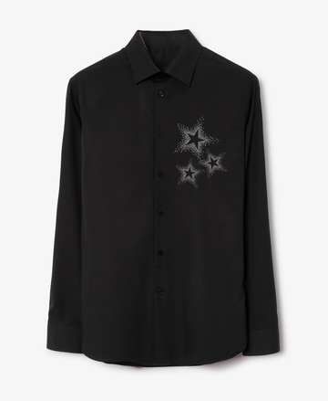Men's Black Button-Up Shirt with Embroidered Star Cluster Design (BUY 1 GET 1 FREE)