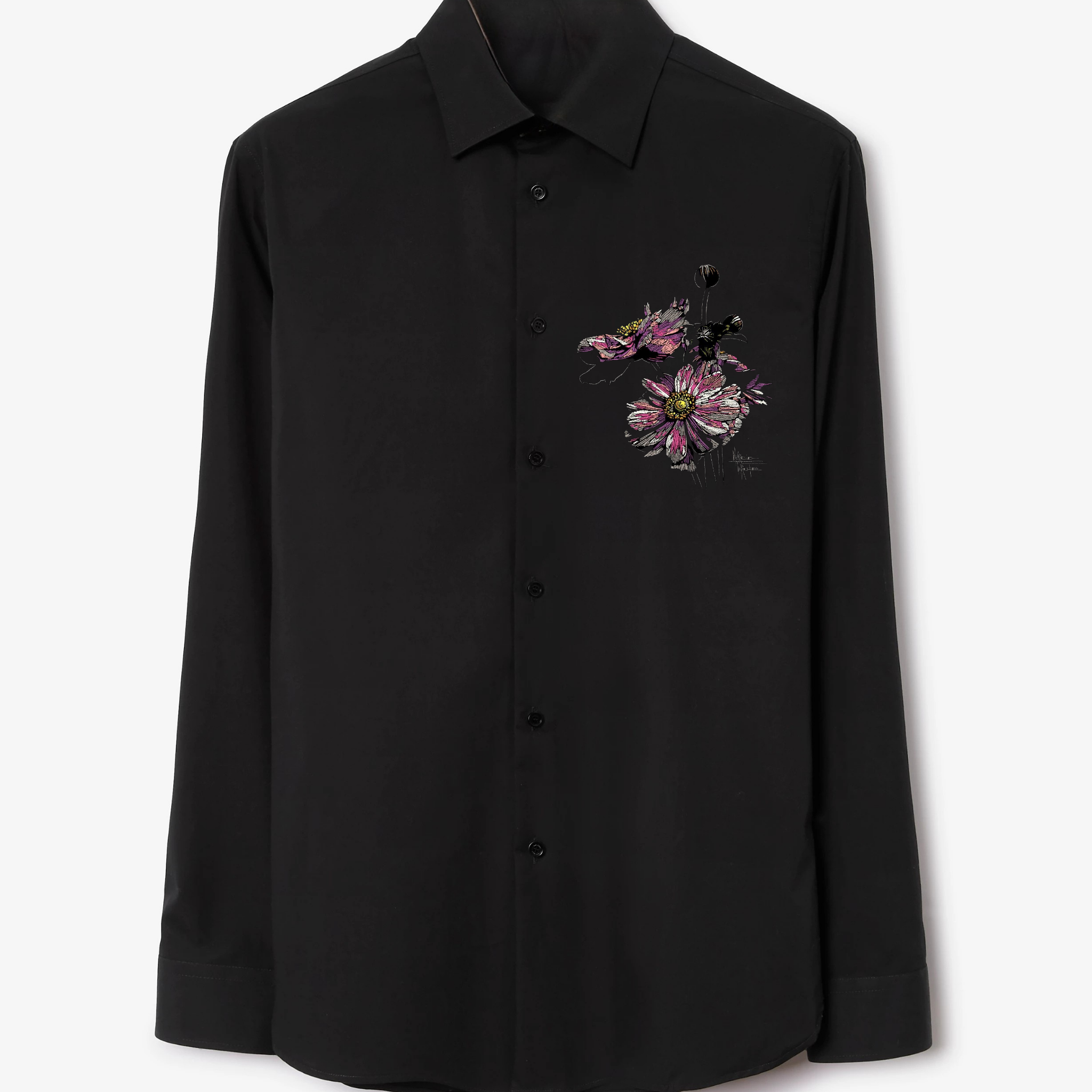 Men's Black Shirt with Artistic Floral Bloom Print (BUY 1 GET 1 FREE)
