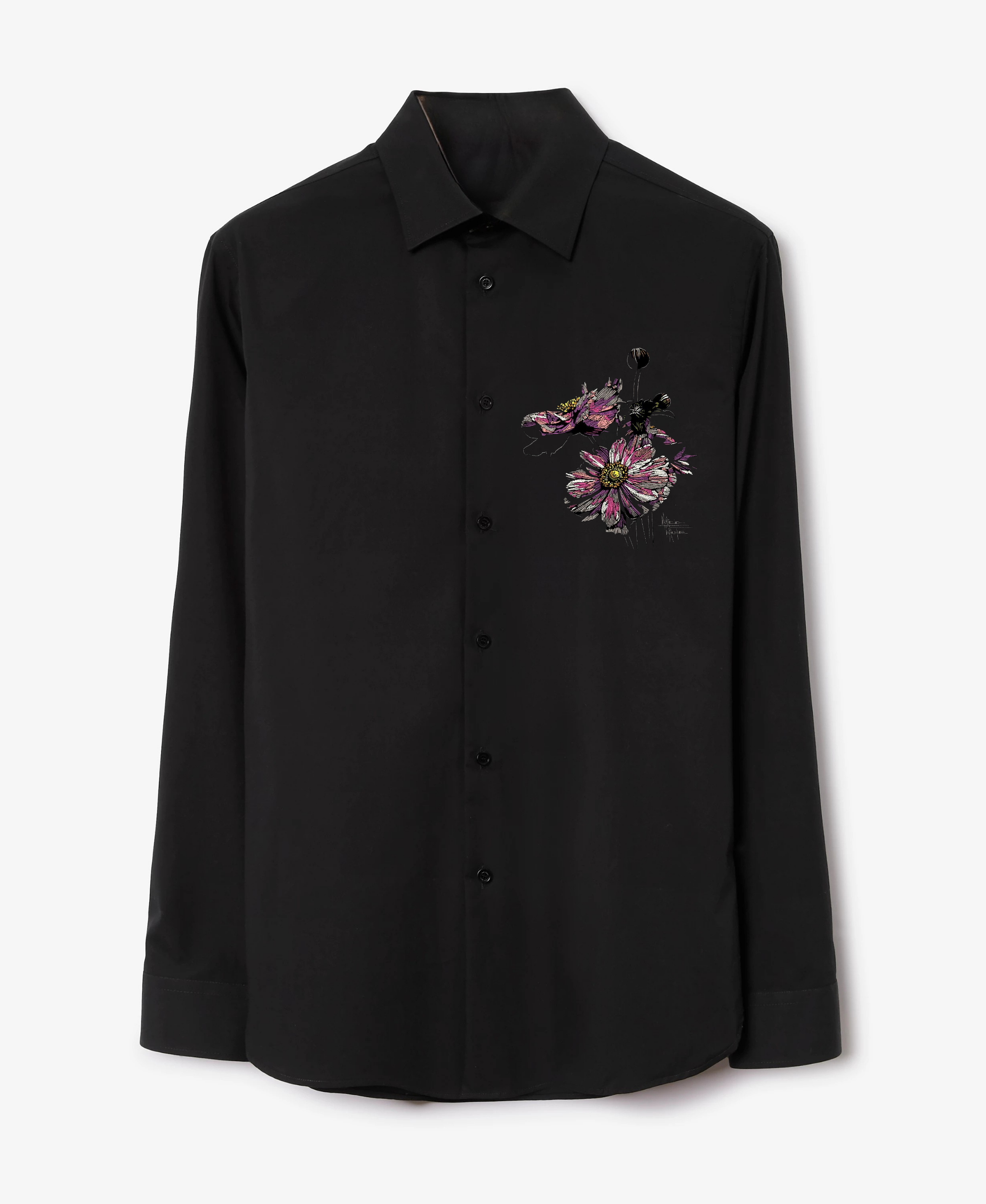 Men's Black Shirt with Artistic Floral Bloom Print
