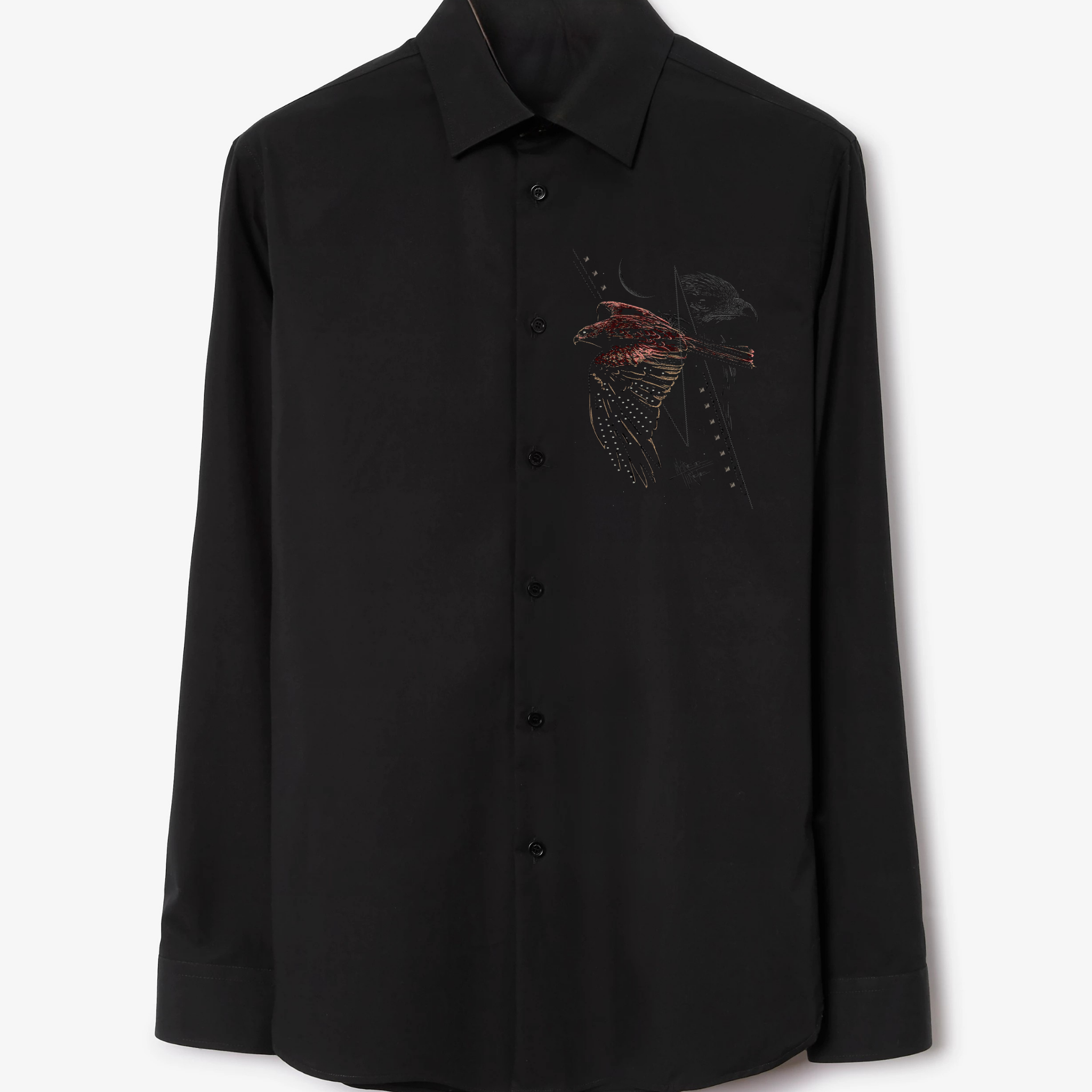 Men's Black Button-Up Shirt with Embroidered Falcon Design (BUY 1 GET 1 FREE)