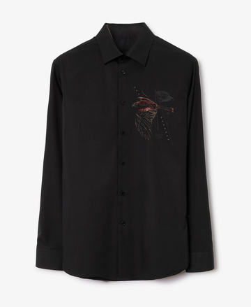 Men's Black Button-Up Shirt with Embroidered Falcon Design (BUY 1 GET 1 FREE)