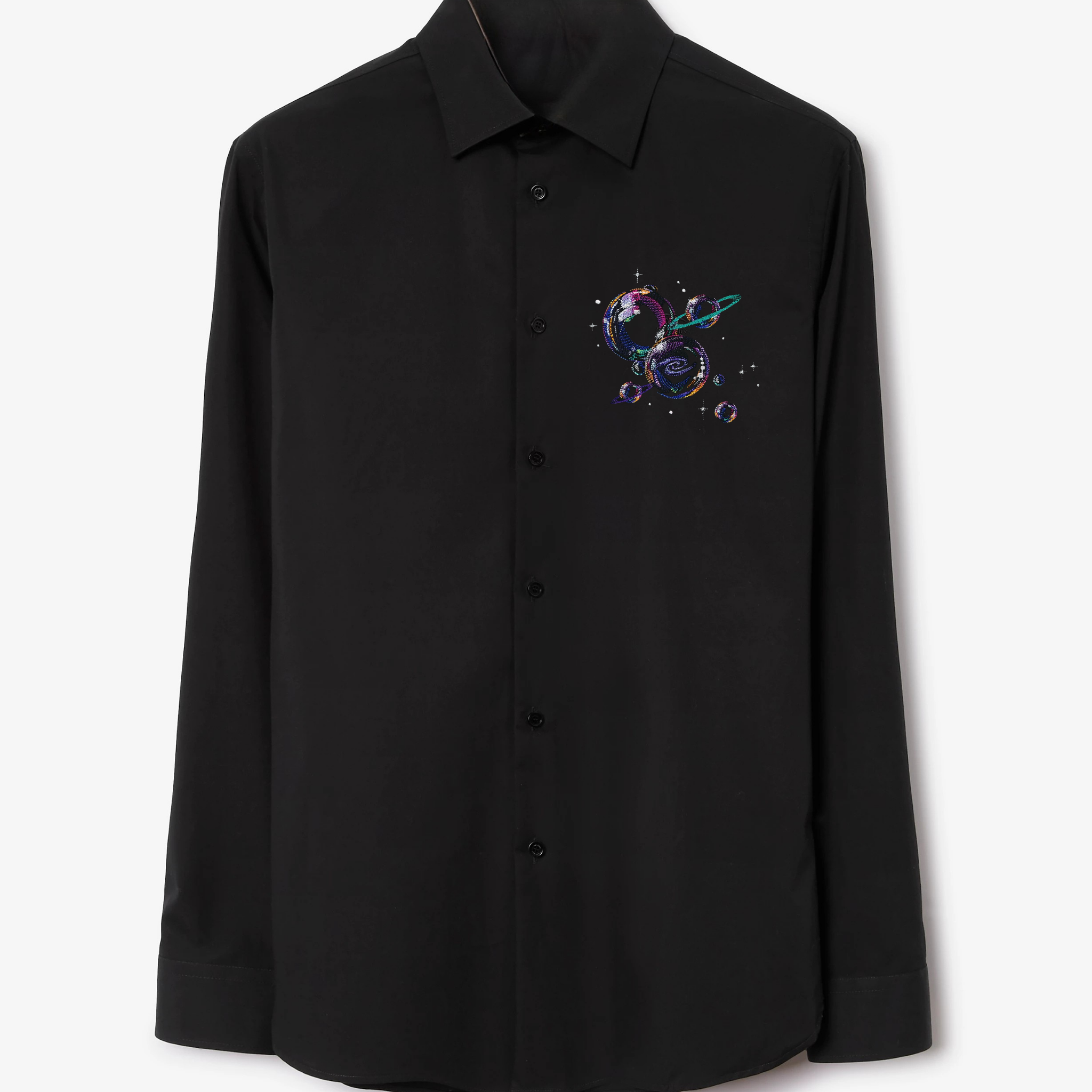 Men's Black Button-Up Shirt with Galaxy & Planets Design (BUY 1 GET 1 FREE)