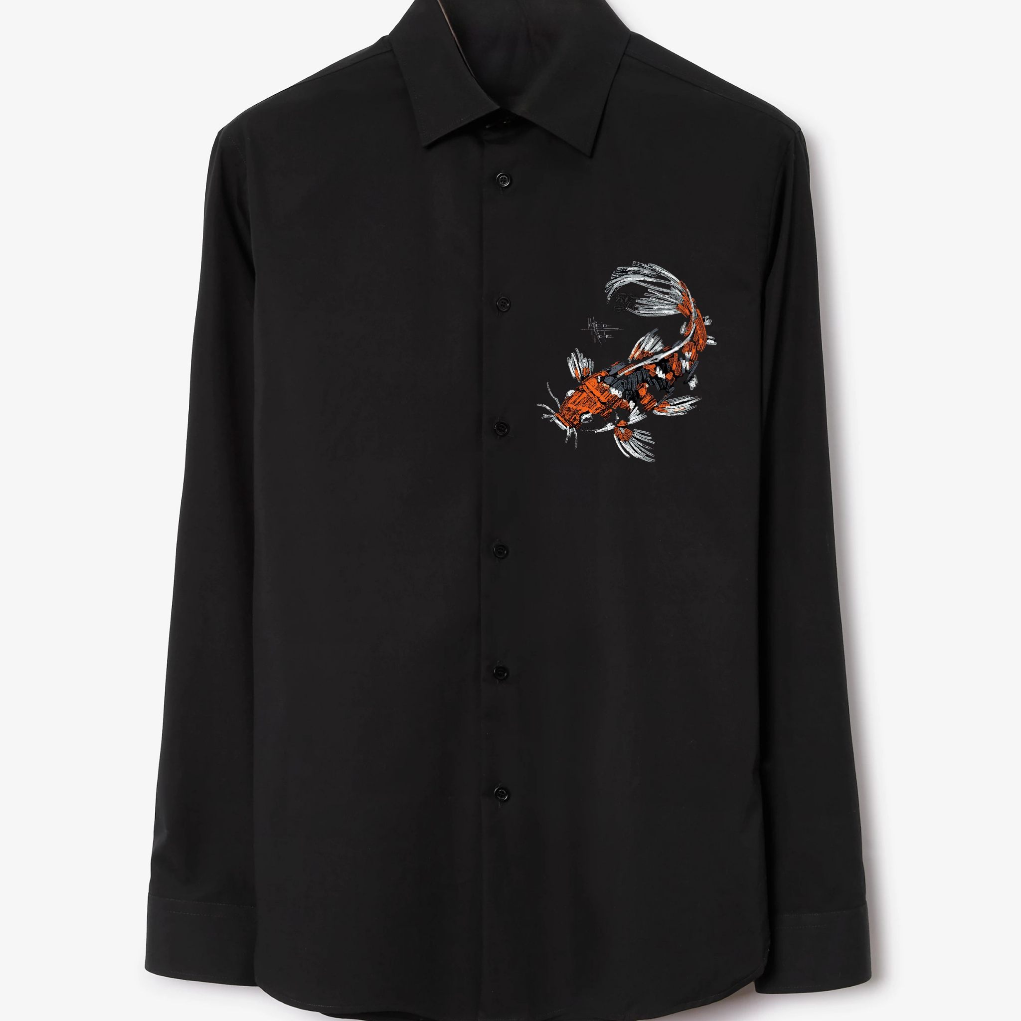 Men's Black Shirt with Vibrant Koi Fish Embroidery (BUY 1 GET 1 FREE)