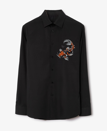Men's Black Shirt with Vibrant Koi Fish Embroidery (BUY 1 GET 1 FREE)