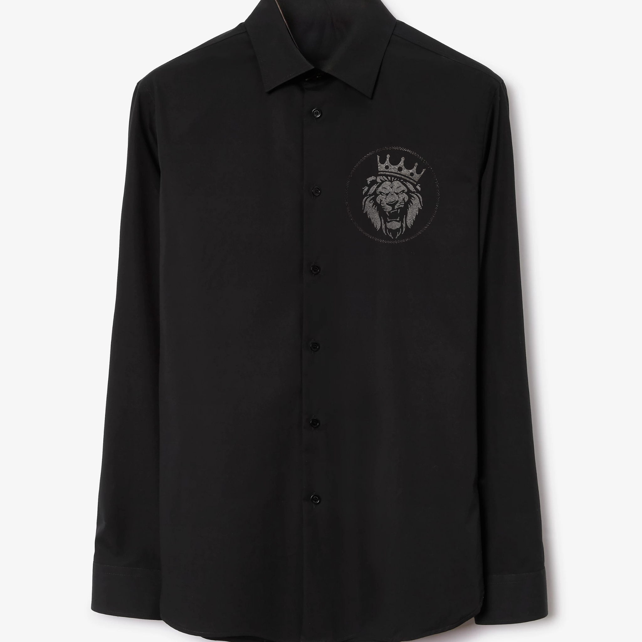 Men's Black Button-Up Shirt with Lion Crown Embroidery (BUY 1 GET 1 FREE)