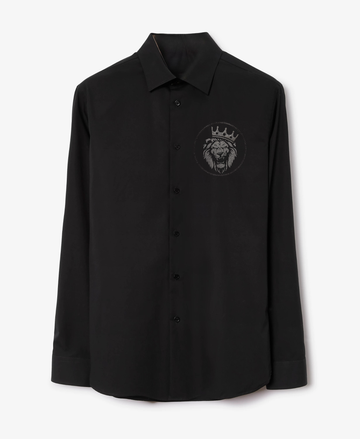 Men's Black Button-Up Shirt with Lion Crown Embroidery (BUY 1 GET 1 FREE)