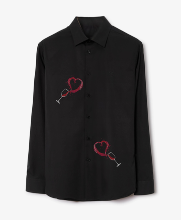 Men's Button-Up Shirt with Wine Glass & Heart Design (BUY 1 GET 1 FREE)