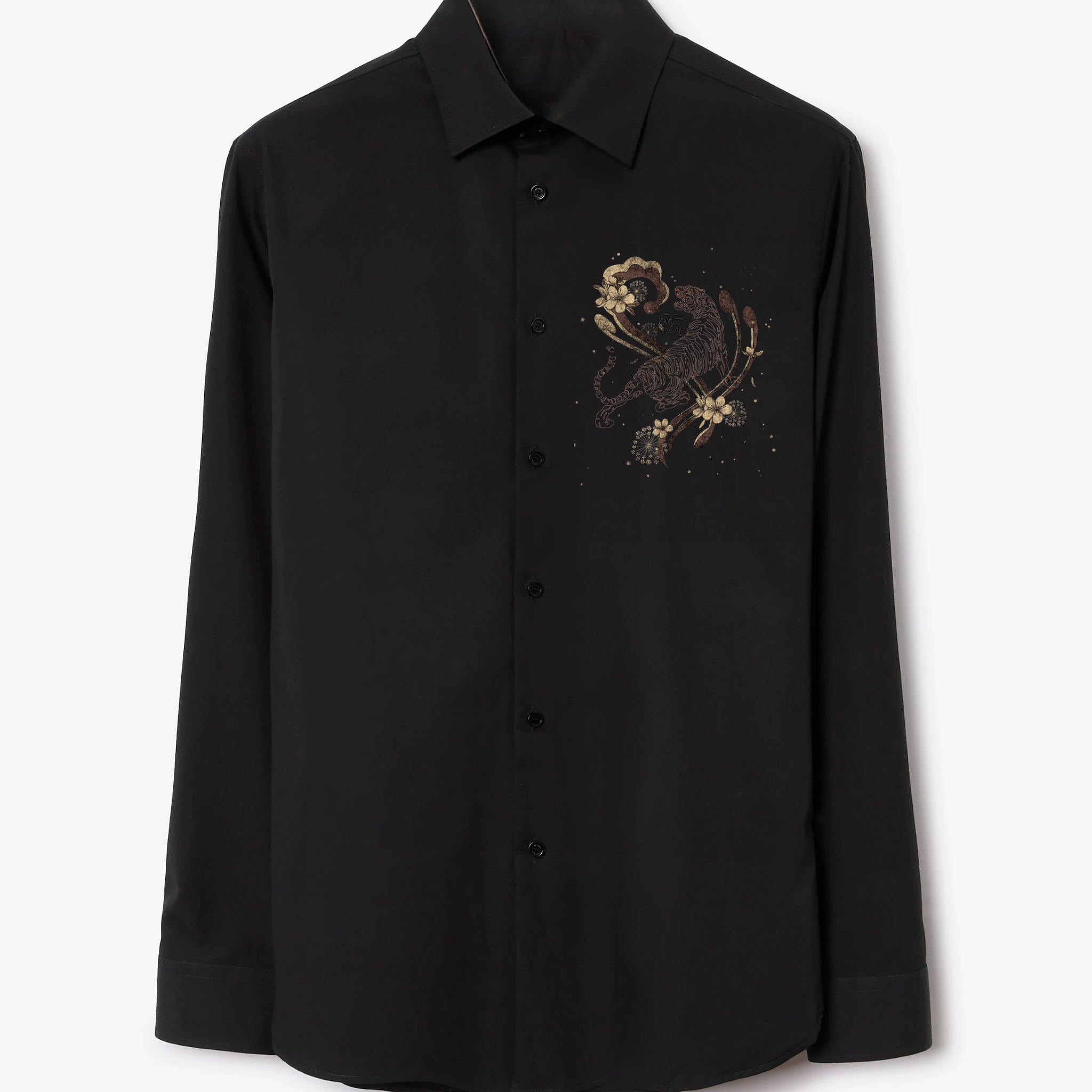 Men's Black Shirt with Golden Tiger and Floral Print (BUY 1 GET 1 FREE)
