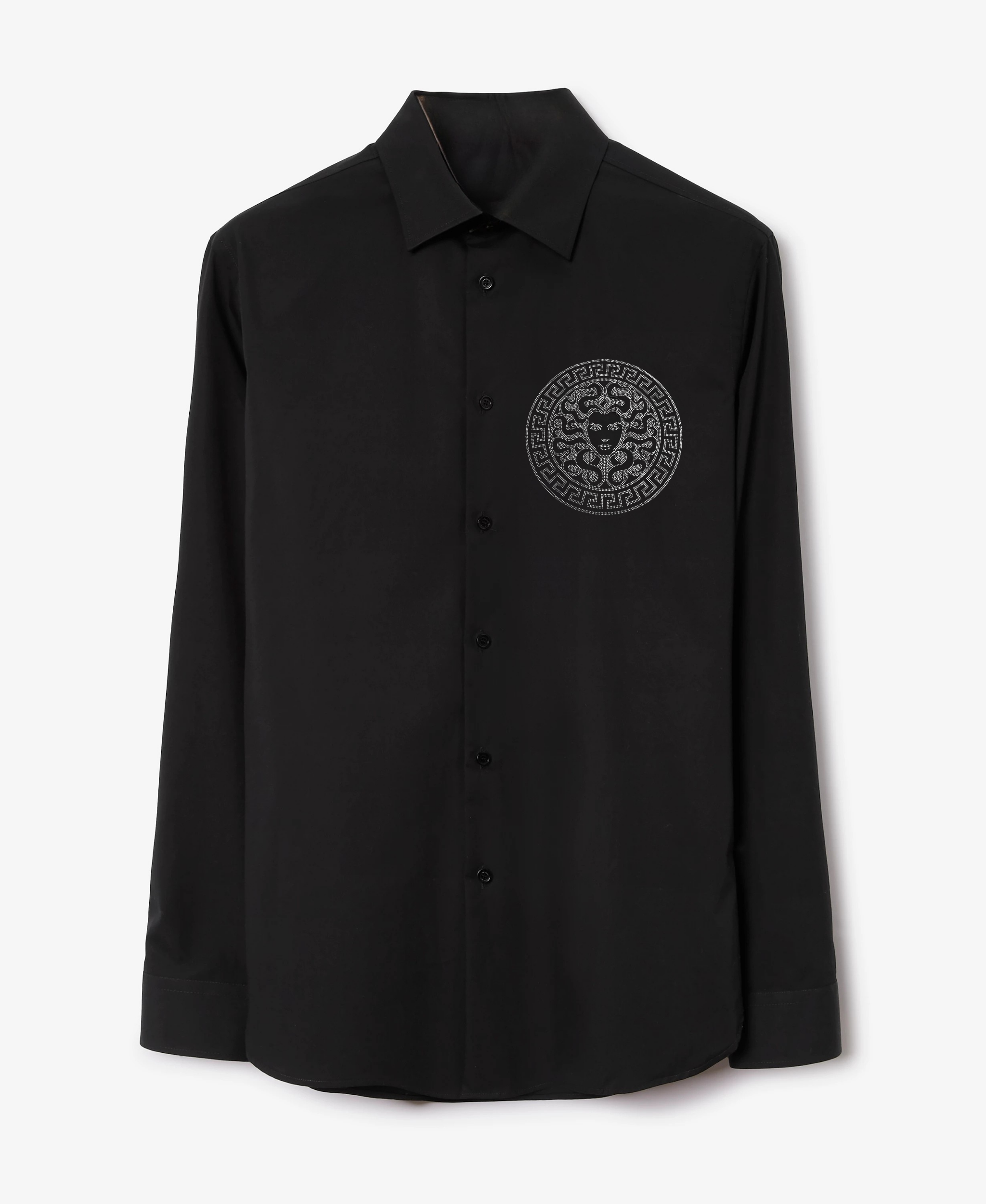 Men’s Black Luxury Embroidered Medusa Dress Shirt