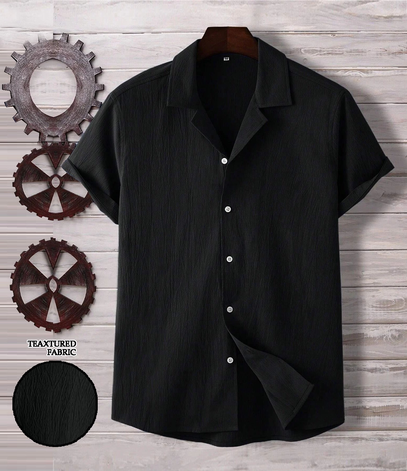 Midnight Black Seersucker Half Sleeve Shirt