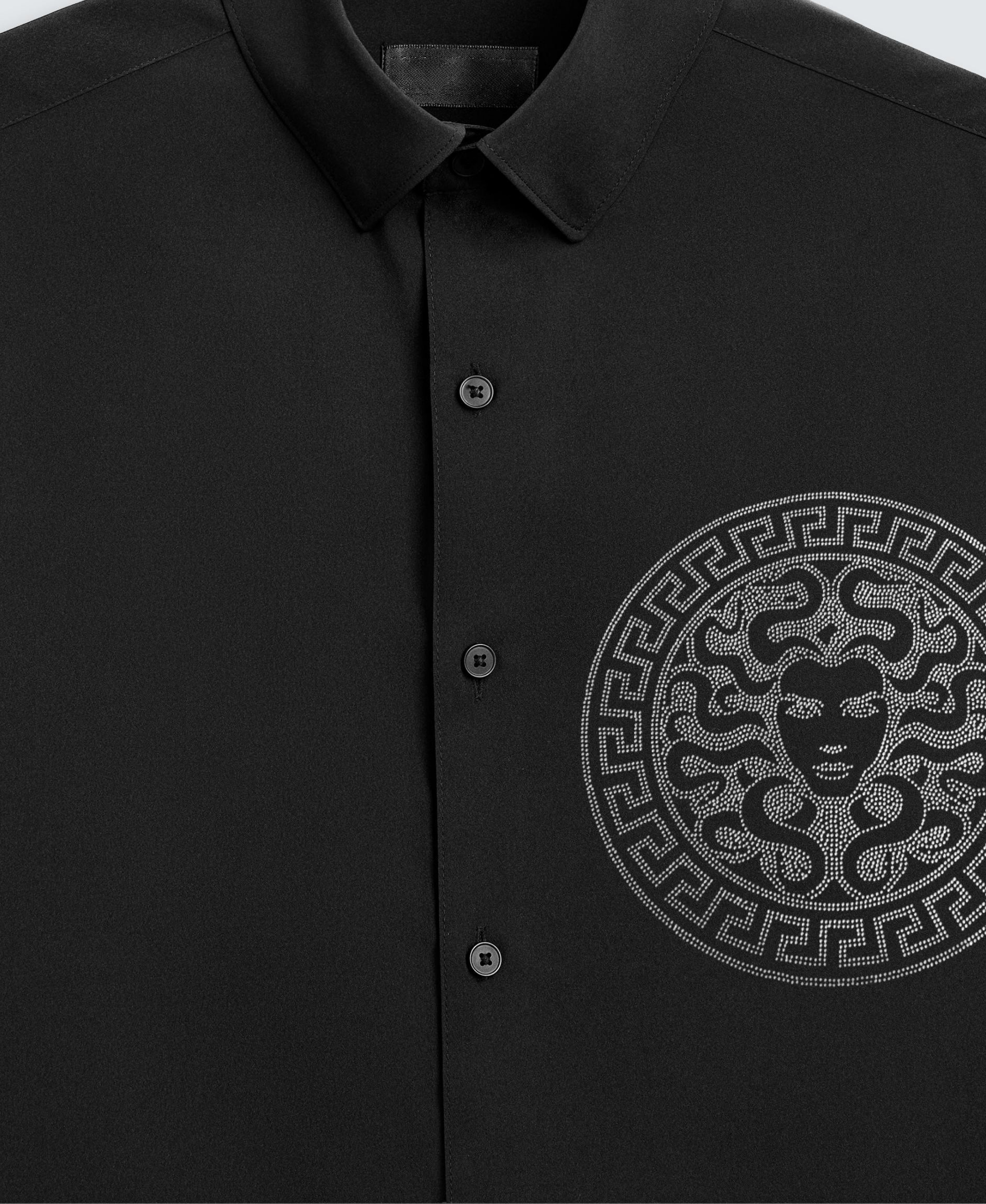 Men’s Black Luxury Embroidered Medusa Dress Shirt