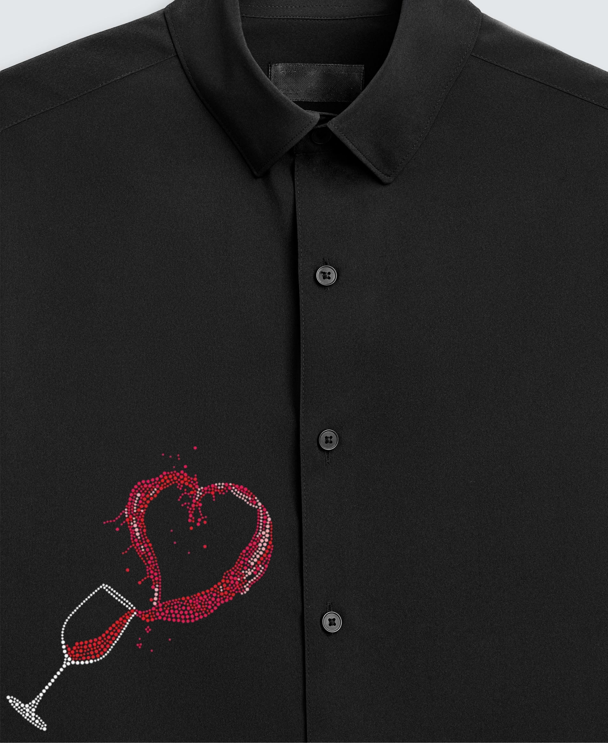 Men's Button-Up Shirt with Wine Glass & Heart Design