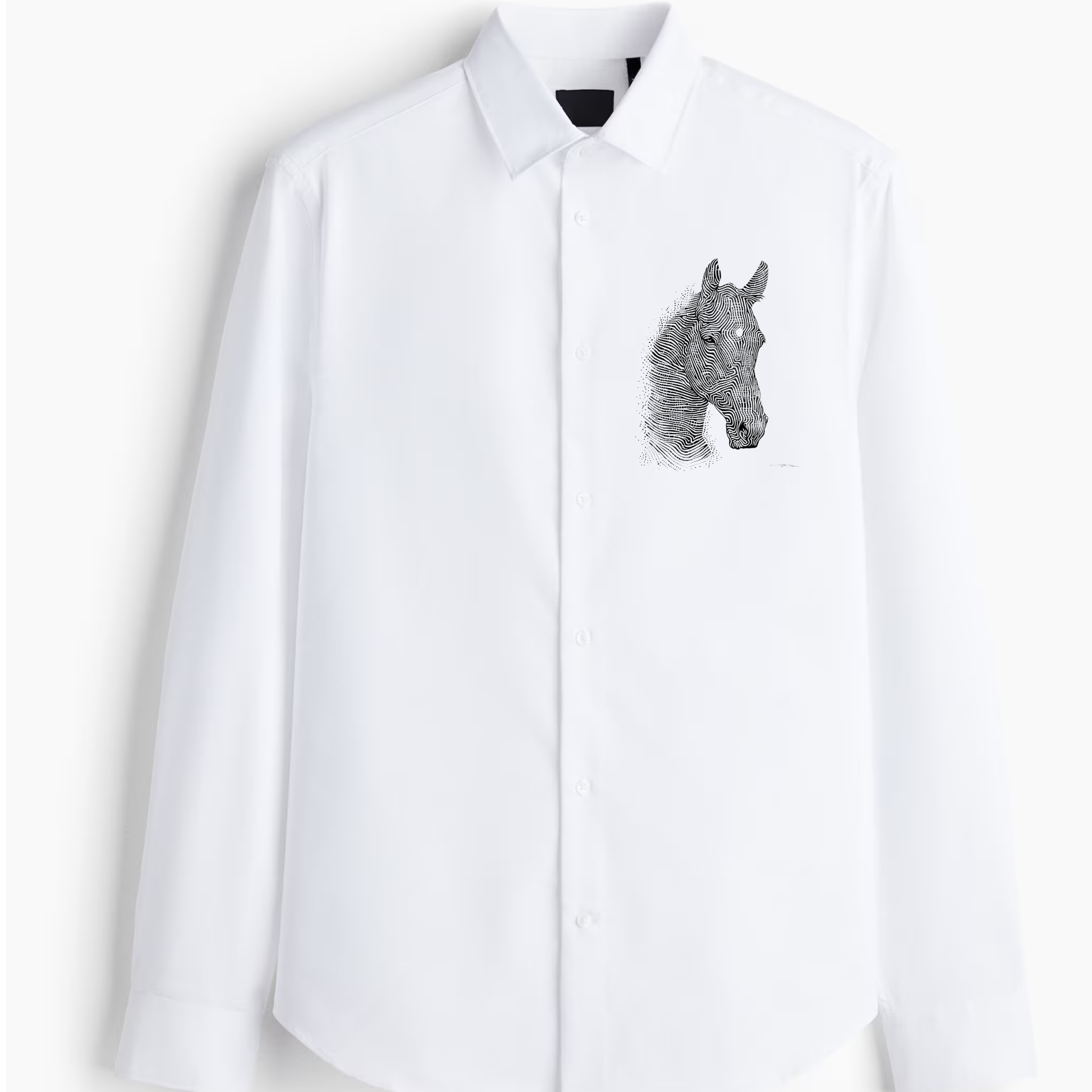 Men's White Button-Up Shirt with Detailed Horse Portrait (BUY 1 GET 1 FREE)
