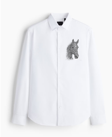 Men's White Button-Up Shirt with Detailed Horse Portrait (BUY 1 GET 1 FREE)