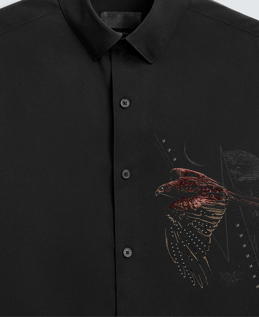 Men's Black Button-Up Shirt with Embroidered Falcon Design (BUY 1 GET 1 FREE)