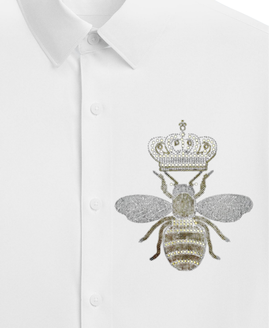 Men's Black Button-Up Shirt with Crowned Bee Design (BUY 1 GET 1 FREE)