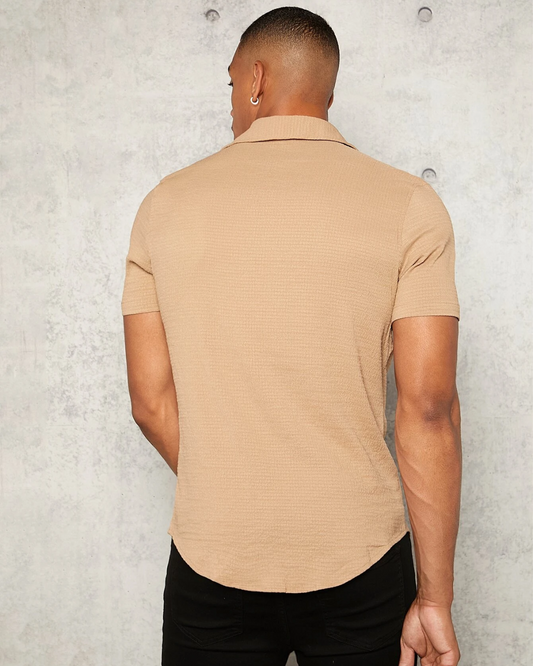 Boutique Beige Seersucker  Shirt